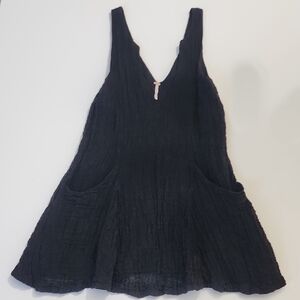 Free People Black Textured Midi Dress With Pockets EUC